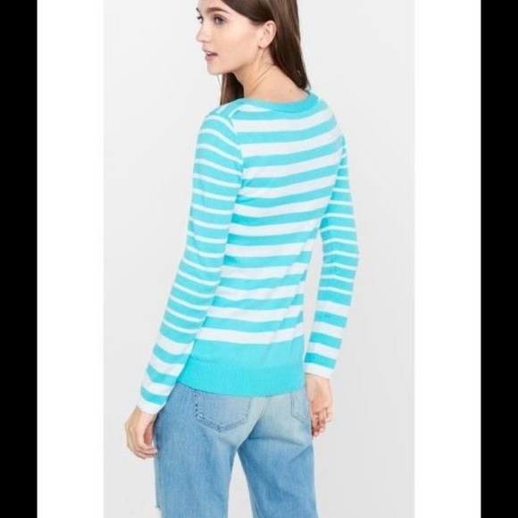 Express Mixed Stripe Crew Neck Split Hem Sweater L - Picture 2 of 2